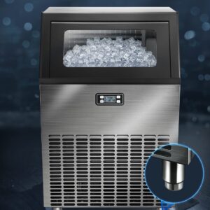 Commercial Ice Maker Machine Self Clean, 200lbs/24H Stainless Steel Ice Machine 105 Cubes/Batch in 11-18 Minutes with 48lbs Ice Storage Bin, Freestanding Ice Maker for Restaurant/Home/Food Truck