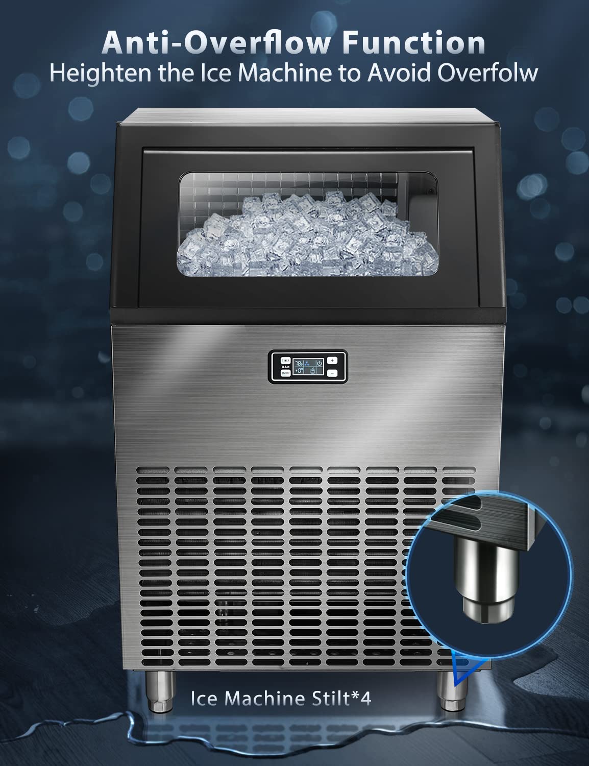 Commercial Ice Maker Machine Self Clean, 200lbs/24H Stainless Steel Ice Machine 105 Cubes/Batch in 11-18 Minutes with 48lbs Ice Storage Bin, Freestanding Ice Maker for Restaurant/Home/Food Truck