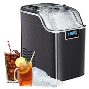 nugget ice maker countertop, free village 44lbs/24h portable ice maker for soft & chewable nugget pellet ice, self-cleaning, ice machine with ice scoop & basket for home office bar party rv (black)
