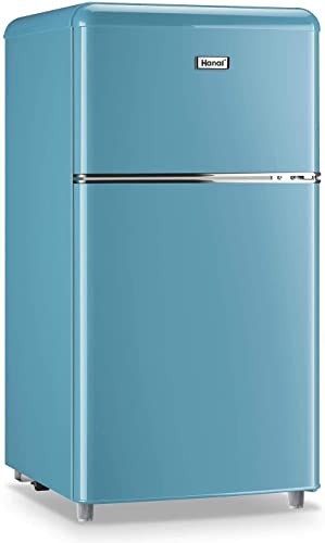 WANAI Compact Refrigerator 3.5Cu.Ft Classic Retro Refrigerator 2 Door Mini Refrigerator Adjustable Remove Glass Shelves Refrigerator Suitable for Dorm Garage and Office