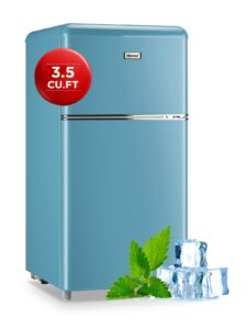wanai compact refrigerator 3.5 cu.ft retro mini fridge with freezer dual door small refrigerator with adjustable temperature，led lights, removable shelves, mini refrigerator for dorm, office, bedroom