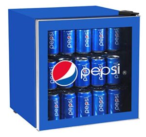 curtis mis165pep pepsi mini beverage cooler-70 can or 17 bottles drinks fridge with glass door for soda + adjustable thermostat, perfect for home, office, or dorm, 1.8 cu ft, blue