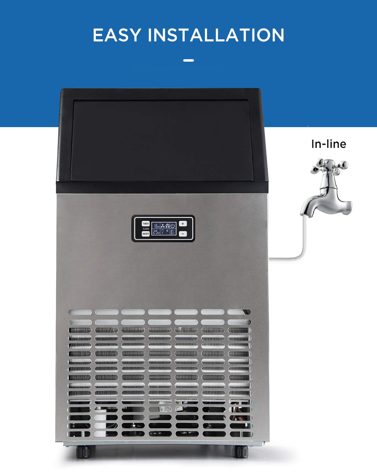 ADT Ice Machine Stainless Steel Under Counter Freestanding Commercial Ice Maker Machine (ZB-99LBS, Single-Water Inlet, 17.7 x 15.72 x 31.5 inches, 99.00, 1, 1)