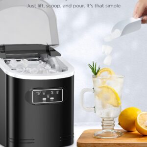 Silonn Ice Maker Machine Countertop, 26 lbs in 24 Hours, 9 Cubes Ready in 6 Mins, Self-Clean Compact Portable Ice Maker with Ice Scoop and Basket, Black (SLIM07)