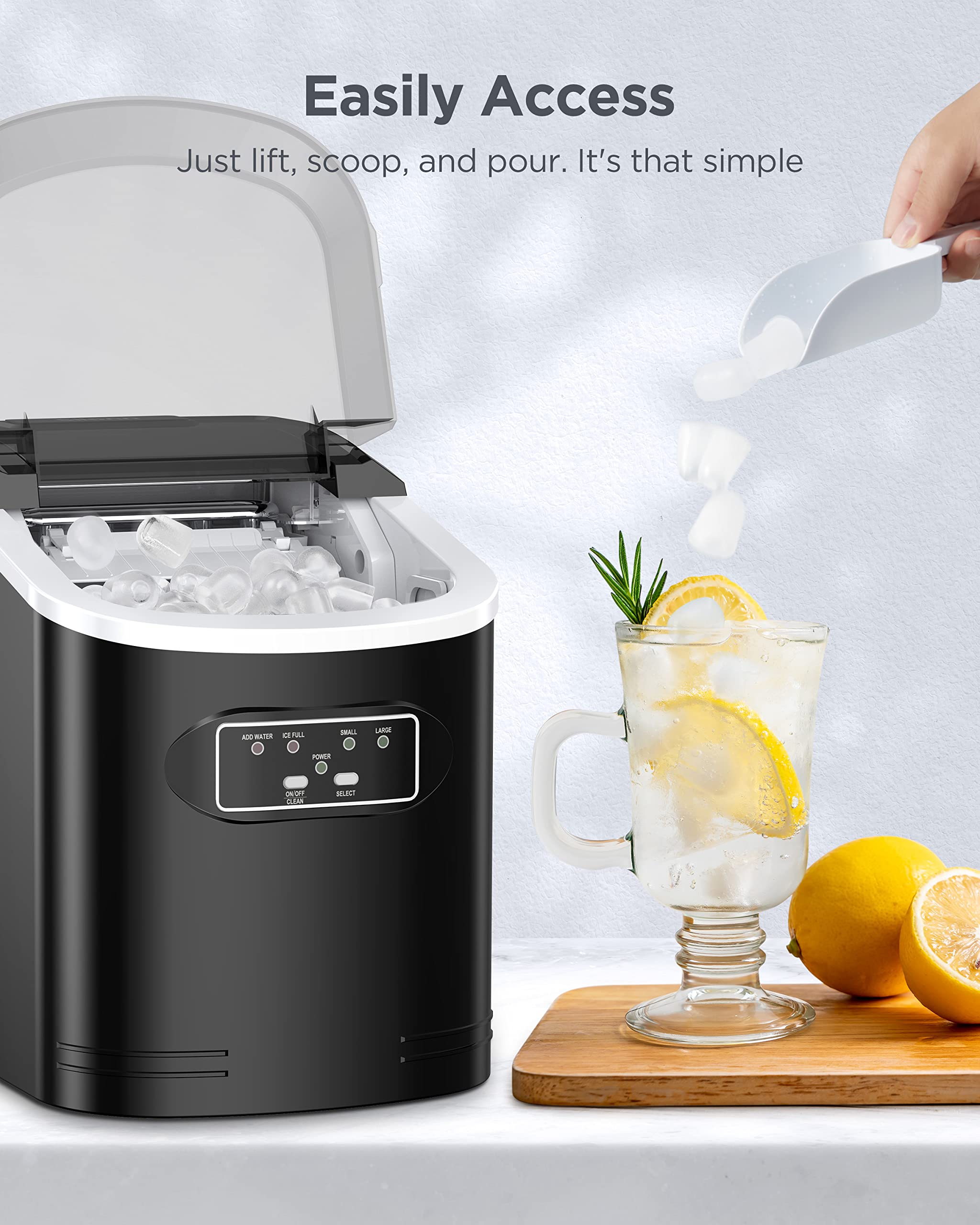 Silonn Ice Maker Machine Countertop, 26 lbs in 24 Hours, 9 Cubes Ready in 6 Mins, Self-Clean Compact Portable Ice Maker with Ice Scoop and Basket, Black (SLIM07)