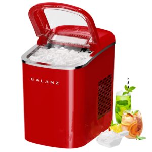 galanz portable countertop electric ice maker machine, 26 lbs in 24 hours, 9 bullet shaped cubes ready in 9 minutes, 2 ice sizes, perfect for parties & home bar, 2.1 l, retro red