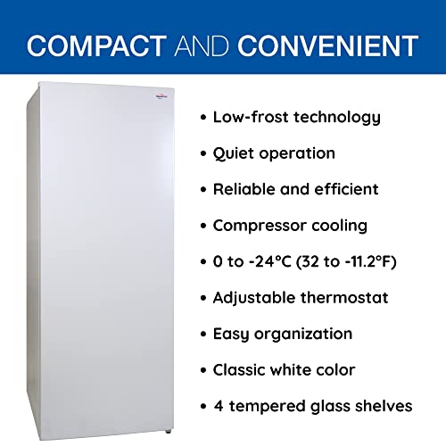 Koolatron KTUF196 Compact Garage-Ready Upright Freezer with 7.0 Cubic Feet Capacity, Space-Saving Slim Design for Home, Apartment, Condo, Cabin, Basement-White, Standard