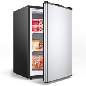 kotek 3.0 cu.ft compact mini freezer, upright small freezer w/reversible single stainless steel door, 7 grade adjustable thermostat, freestanding small freezer for home, office, apartment