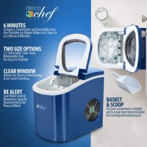 Deco Rapid Portable Automatic Electric Countertop Ice Maker - 6 Great Colors Compact Top Load 26 Lbs. Per Day Great for Party Hosting Never Run Out of Ice Again, Self Cleaning (Blue)