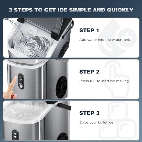 Xbeauty Nugget Ice Maker-Nugget Ice Maker Countertop Up to 35lbs of Ice a Day with Self-Cleaning,Stainless Steel,Removable Ice Basket&Scoop for Home/Kitchen/Office/Party,Stainless Steel Silver