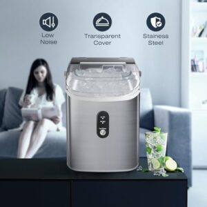Xbeauty Nugget Ice Maker-Nugget Ice Maker Countertop Up to 35lbs of Ice a Day with Self-Cleaning,Stainless Steel,Removable Ice Basket&Scoop for Home/Kitchen/Office/Party,Stainless Steel Silver