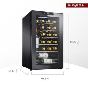 Wine Enthusiast 24-Bottle Compressor Wine Cooler with Upright Bottle Storage - Freestanding Wine Refrigerator with Digital Touchscreen and LED Temperature Display