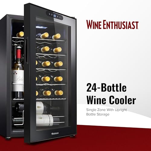 Wine Enthusiast 24-Bottle Compressor Wine Cooler with Upright Bottle Storage - Freestanding Wine Refrigerator with Digital Touchscreen and LED Temperature Display