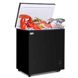 deep freezer chest freezer wanai 5.0 cubic small deep freezer with top open door and removable storage basket, 7 gears temperature control, energy saving, for office dorm or apartment