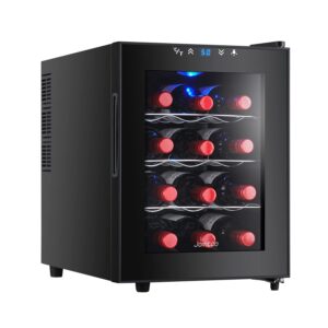 jointco 12 bottle thermoelectric mini fridge, freestanding wine cooler, 41f-64f, for red & white wine