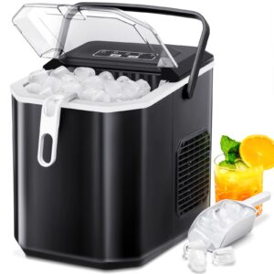 xbeauty ice makers countertop,protable ice maker machine with self-cleaning, 26lbs/24h,9 ice cubes/8 mins, ice scoop, and basket for home/kitchen/office/party-black