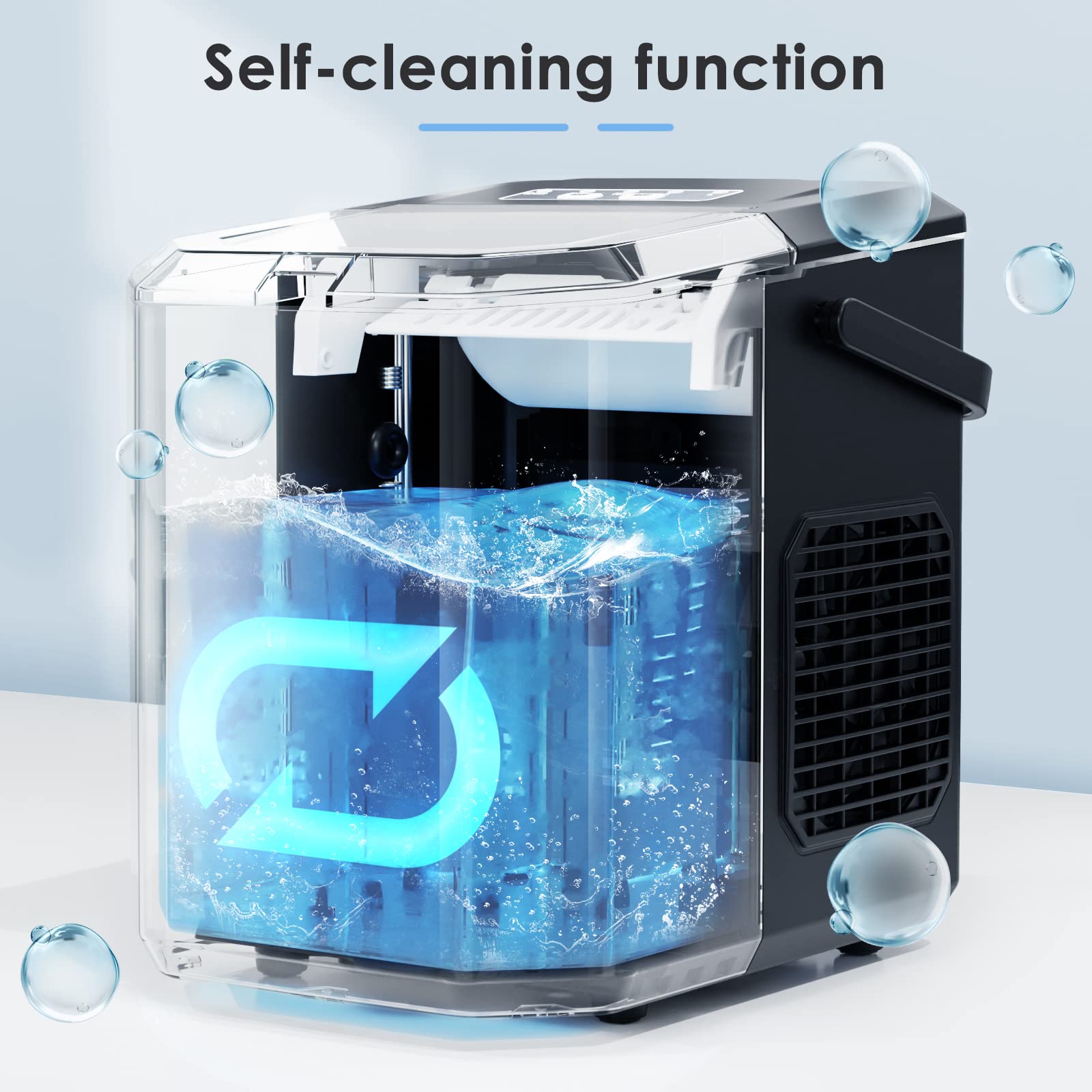 Xbeauty Ice Makers Countertop,Protable Ice Maker Machine with Self-Cleaning, 26Lbs/24H,9 Ice Cubes/8 Mins, Ice Scoop, and Basket for Home/Kitchen/Office/Party-Black