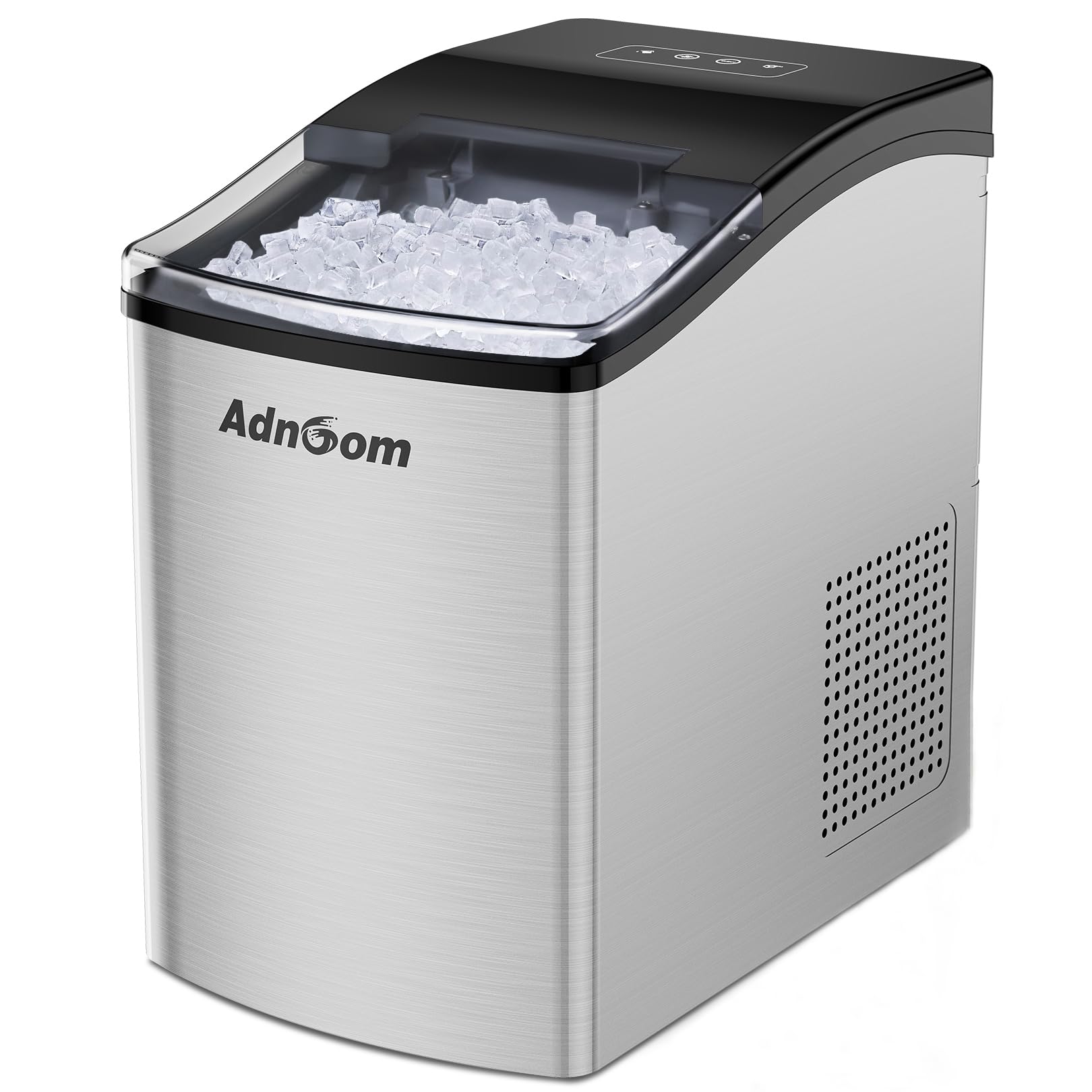 ADNOOM Countertop Ice Maker, Self-Cleaning Ice Machine with Ice Scoop and Basket, Chewable Ice Ready in 10 Mins, 38 Lbs in 24 Hours, Portable Nugget Ice Maker Machine for Home/Office/Bar/Rv/Party