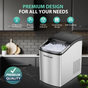 ADNOOM Countertop Ice Maker, Self-Cleaning Ice Machine with Ice Scoop and Basket, Chewable Ice Ready in 10 Mins, 38 Lbs in 24 Hours, Portable Nugget Ice Maker Machine for Home/Office/Bar/Rv/Party