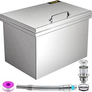 VEVOR Drop in Ice Chest 20''L x 14''W x 13''H Drop in Cooler Stainless Steel with Hinged Cover Bar Ice Bin 36.3 qt Drain-Pipe and Drain Plug Included for Cold Wine Beer