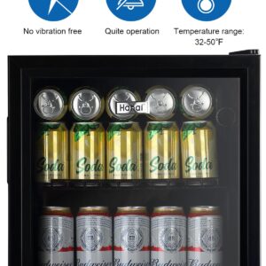 Beverage Refrigerator Cooler 60 Can Cooler Fridge Glass Door for Beer Drinks Wines Juice, 1.6 Cu. Ft Adjustable Shelves Blue LED Lights and User Friendly Temperature Knob for Home Office Dorm Bar