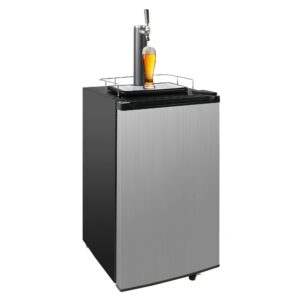 3.4 cu.ft. kegerator, keg beer cooler for beer dispensing with 4 casters, co2 cylinder, temperature control, drip tray, black stainless steel