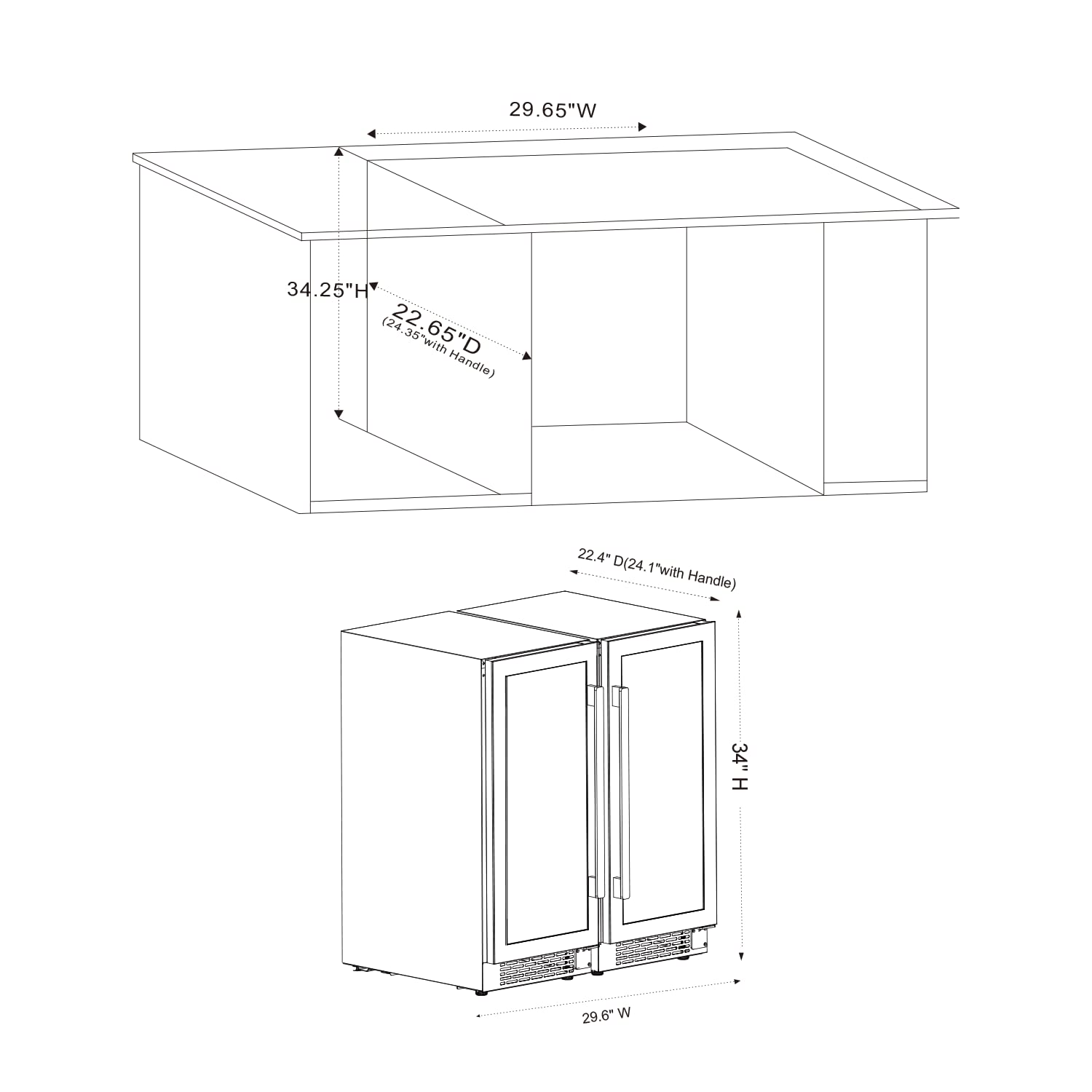 Yeego 30 inch Wine and Beverage Refrigerator&Wine and Beer Fridge,Two 15" Wine Beverage Coolers Under Counter Freestanding Wine Beer Fridge, Hold 33 Bottles and 80 Cans (Two Pack)