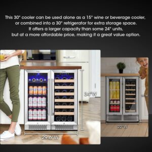 Yeego 30 inch Wine and Beverage Refrigerator&Wine and Beer Fridge,Two 15" Wine Beverage Coolers Under Counter Freestanding Wine Beer Fridge, Hold 33 Bottles and 80 Cans (Two Pack)