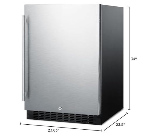 Summit SPR627OS Outdoor Built-In Undercounter All-Refrigerator with Glass Shelves and Lock, 24", Stainless Steel/Black