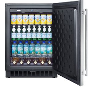 Summit SPR627OS Outdoor Built-In Undercounter All-Refrigerator with Glass Shelves and Lock, 24", Stainless Steel/Black