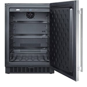 Summit SPR627OS Outdoor Built-In Undercounter All-Refrigerator with Glass Shelves and Lock, 24", Stainless Steel/Black