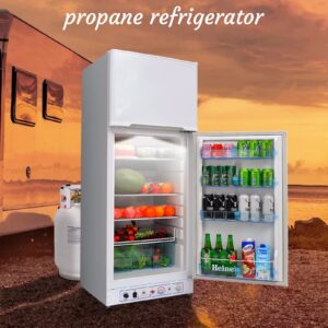 SMETA 110V/Gas Propane Refrigerator Fridge Up Freezer Propane Fridge Large Storage for Off Grid Garage Ready Refrigerator, 9.4 Cu.Ft, White