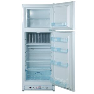 SMETA 110V/Gas Propane Refrigerator Fridge Up Freezer Propane Fridge Large Storage for Off Grid Garage Ready Refrigerator, 9.4 Cu.Ft, White