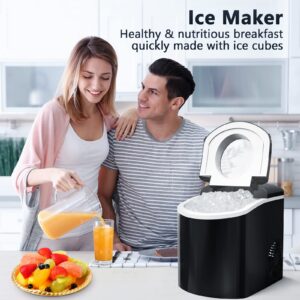 Ice Maker Machine for Countertop - Portable Ice Cube Maker delivers 24 Ice Cubes in 15 Min, 33Lbs/24H, Self-Cleaning, Ice Scoop & Basket, LCD Display, Visible Window, for Home Use/Party/Camping, Black
