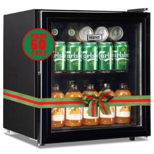 wanai mini fridge cooler 60 can beverage refrigerator black mini beer fridge glass door for wine soda juice small drink cooler machine clear front removable for home office bar freestanding