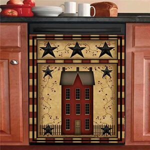 primitive barn star dishwasher magnet cover, prim country house fridge magnetic panels,kitchen decor refrigerator door sticker home appliances family decals 23"wx26"h