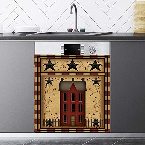 Primitive Barn Star Dishwasher Magnet Cover, Prim Country House Fridge Magnetic Panels,Kitchen Decor Refrigerator Door Sticker Home Appliances Family Decals 23"Wx26"H
