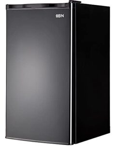 hbn 3.2cu.ft mini fridge with freezer - small refrigerator for bedroom, office, dorm, apartment with reversible single door & temperature control knob & removable stainless shelves - ul listed