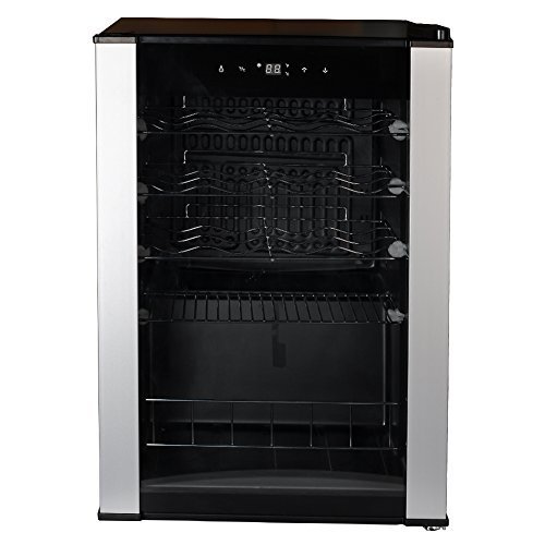 Under Counter Wine Cooler Refrigerator, Wine Fridge Built In/Freestanding, Under Cabinet Glass Door Stainless Steel Black Wine and Beverage Cellar For Home Bar With LED