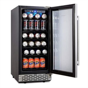 Beverage Refrigerator, Phiestina15 inch 96 Cans Built-in or Freestanding Beverage Cooler Mini Fridge with Auto Defrost,Glass Door & 6 Removable Shelves for Home Bar Office