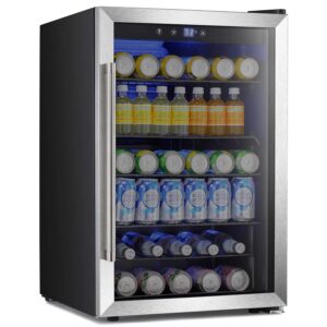 beverage refigerator -145 can mini fridge with glass door for soda beer or wine,small drink dispenser, can cooler，for bedroom, home, bar&office with adjustable removable shelves 4.5 cu. ft.