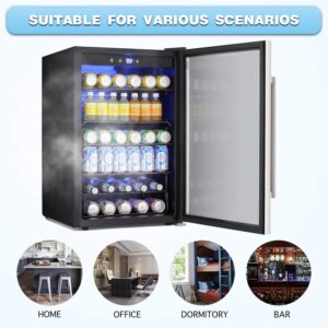 Beverage Refigerator -145 Can Mini Fridge with Glass Door for Soda Beer or Wine,Small Drink Dispenser, Can Cooler，For Bedroom, Home, Bar&Office with Adjustable Removable Shelves 4.5 Cu. Ft.