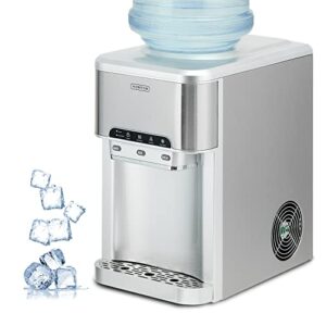 countertop ice maker with 3-in-1 water cooler dispenser, kognita countertop stainless steel ice makers, top loading 3-5 gallon or bottless, 44lbs ice cubes in 24h for home, office, kitchen