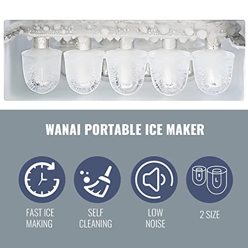 WANAI Ice Makers Countertop Portable Ice Machine 26.5lbs/24H 9 Ice Cubes in 6-8 Mins Electric Ice Making Machine with Ice Scoop and Basket L&S Bullet Sizes for Home Party Office Bar Camping RV