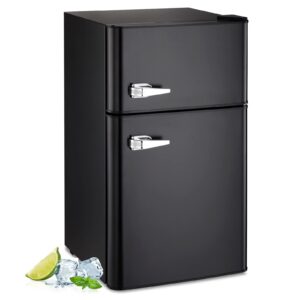r.w.flame mini fridge 3.2 cu.ft refrigerator with freezer, double door, energy saving for bedroom, office, home, (black)