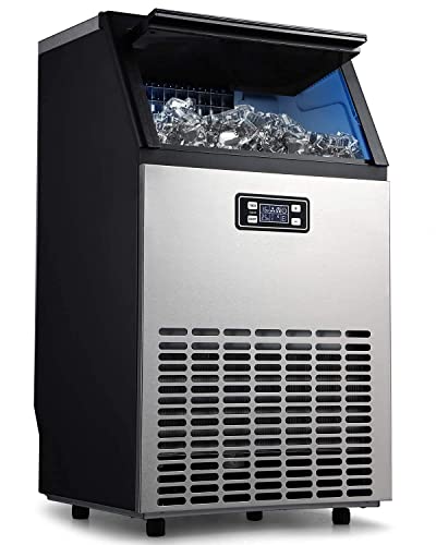 Northair Commercial Ice Maker, Built-In Stainless Steel Ice Machine, 100LBS/24H, Free-Standing Design for Party Gathering, Restaurant, Bar, Coffee Shop w/Ice Shovel, Hose