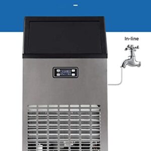 Northair Commercial Ice Maker, Built-In Stainless Steel Ice Machine, 100LBS/24H, Free-Standing Design for Party Gathering, Restaurant, Bar, Coffee Shop w/Ice Shovel, Hose