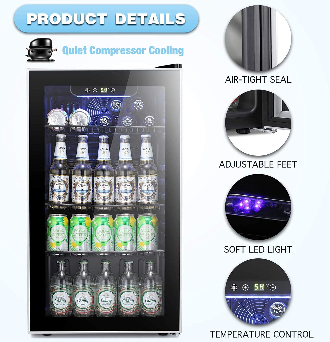 Antarctic Star Beverage Refrigerator Cooler, 100 Can Mini Fridge Glass Door for Soda Beer or Wine Glass Door Small Drink Dispenser Adjustable Clear Front for Home, Office or Bar, 3.1cu.ft.…