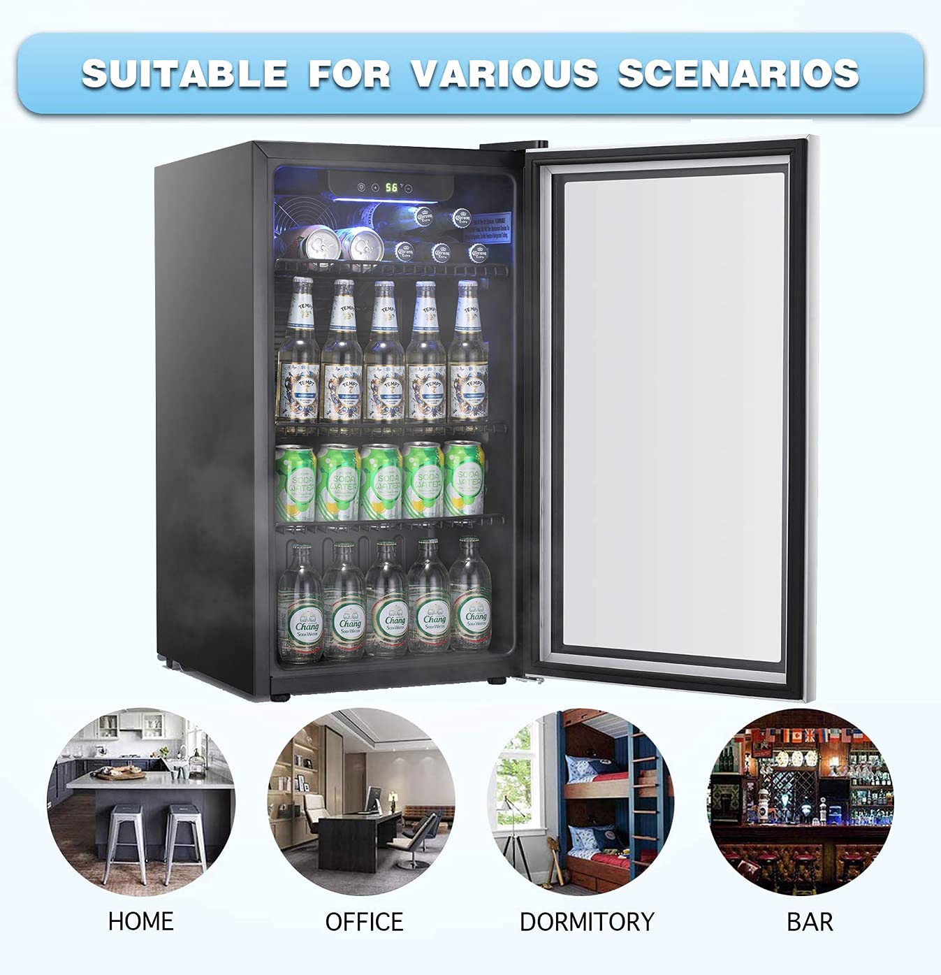 Antarctic Star Beverage Refrigerator Cooler, 100 Can Mini Fridge Glass Door for Soda Beer or Wine Glass Door Small Drink Dispenser Adjustable Clear Front for Home, Office or Bar, 3.1cu.ft.…