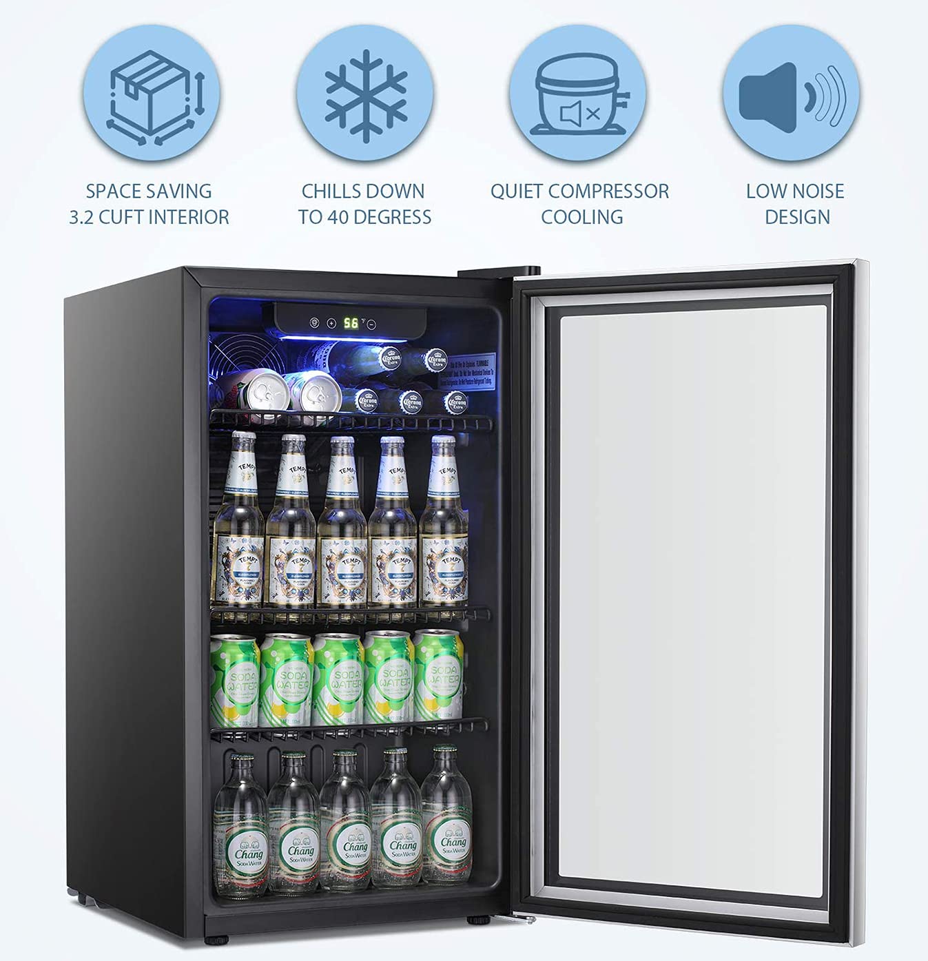 Antarctic Star Beverage Refrigerator Cooler, 100 Can Mini Fridge Glass Door for Soda Beer or Wine Glass Door Small Drink Dispenser Adjustable Clear Front for Home, Office or Bar, 3.1cu.ft.…